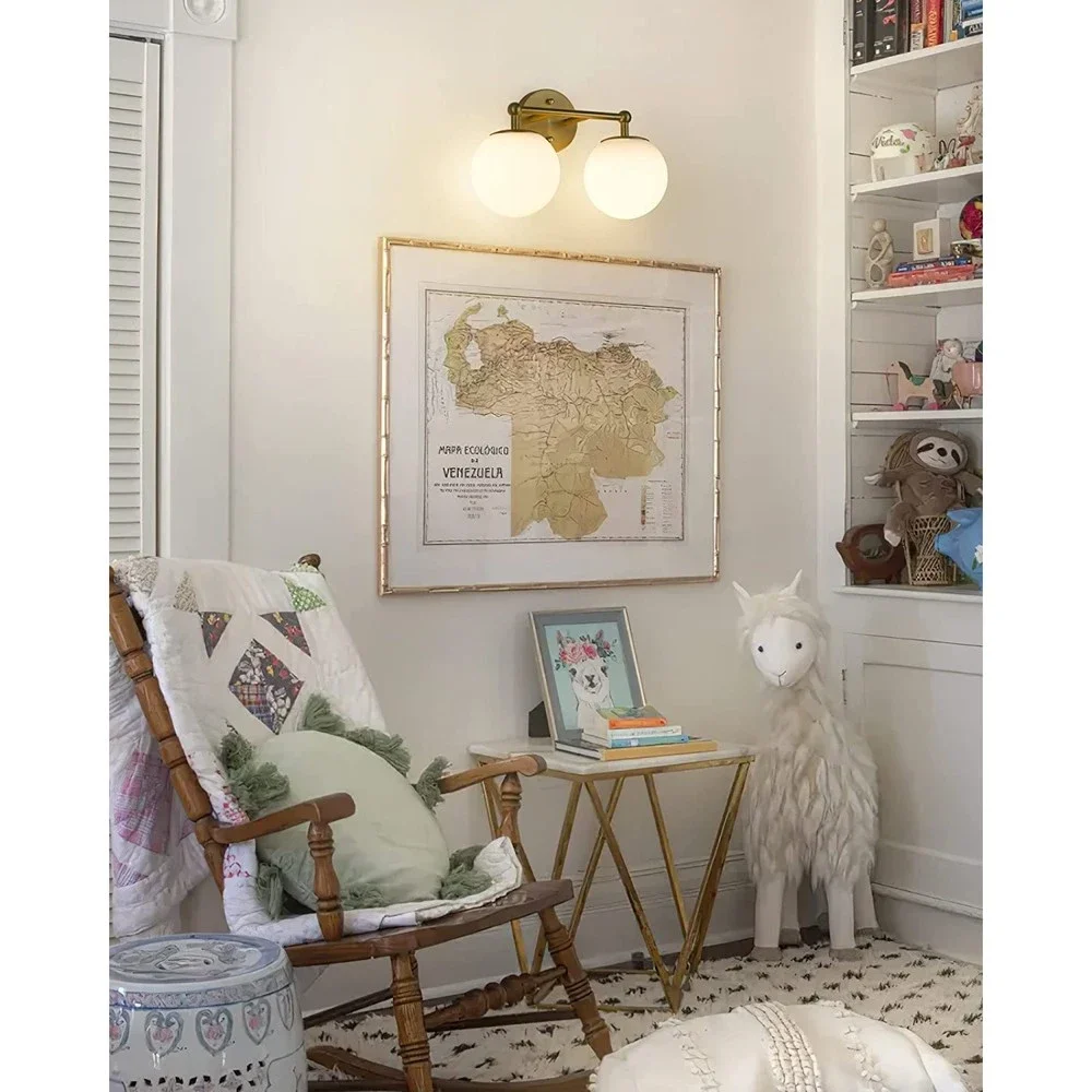 Gold Bathroom Light Fixture 2-Light Vanity Light Over Mirror Wall Sconce Globe